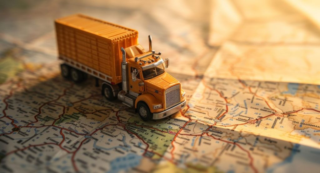 semi truck model on a map